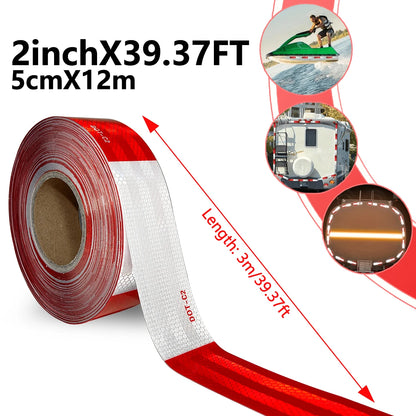 Reflective Safety Tape DOT-C2 PET Material Red & White Waterproof Sunscreen Strong Reflection Warning Tape for Safety