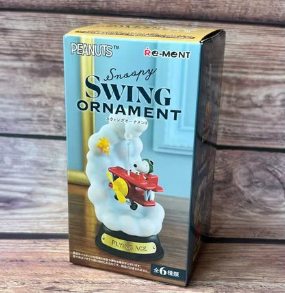 Rement Snoopy Swing Ornament Collection Mini Diorama Figure Blind Box Kawaii Display Swinging Scene Model Gift