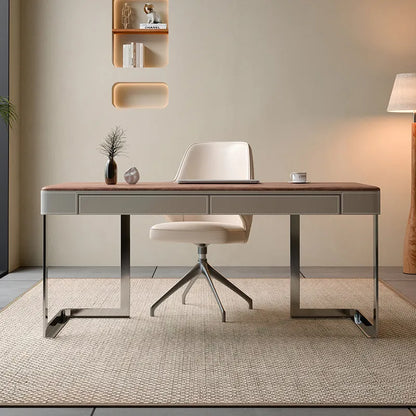 Retro Style Walnut Grain Solid Wood Desk Minimalist Aesthetic Office Desk Modern Display Design Executive Luxury Office Desks