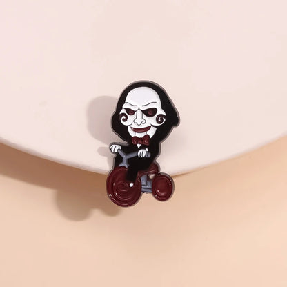 Horror Movie Jigsaw Billy Mechanical Puppet Enamel Pin Clown On Bicycle Halloween Brooch Lapel Badge Jewelry Gift For Friends