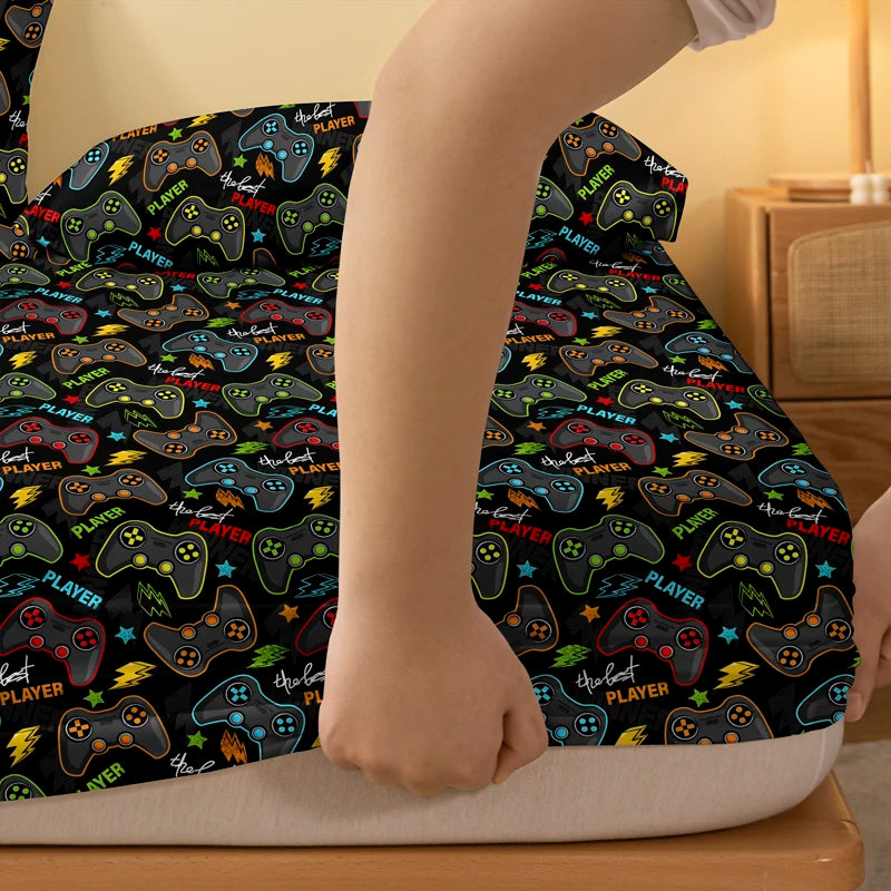 1 Cartoon Fun Printed Matte Fitted Sheet, Bedroom Printed Bed Cover, Bedding (Excluding Pillowcases)