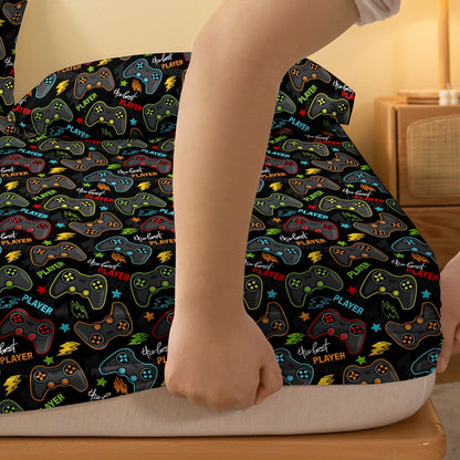 1 Cartoon Fun Printed Matte Fitted Sheet, Bedroom Printed Bed Cover, Bedding (Excluding Pillowcases)