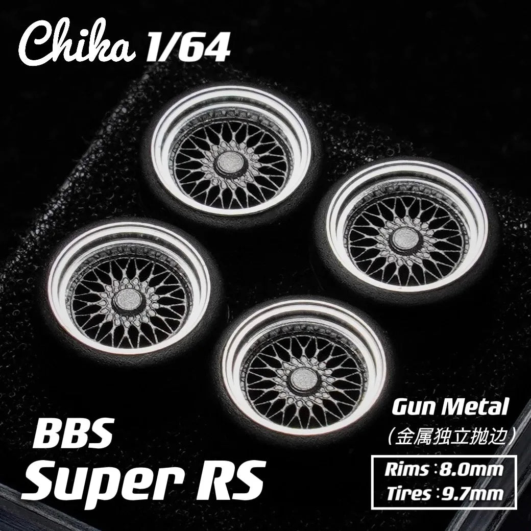 Hotwheels Tomica MiniGT (Supplied with axle) 1/64 Chika Wheels with Rubber Tires Model Car Modified Parts BBS RS JDM VIP For