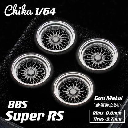 Hotwheels Tomica MiniGT (Supplied with axle) 1/64 Chika Wheels with Rubber Tires Model Car Modified Parts BBS RS JDM VIP For