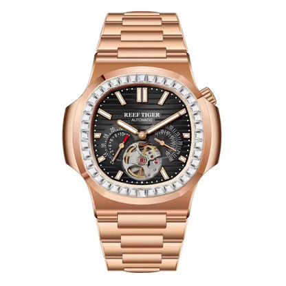 OBLVLO Men Automatic Watch Luxury 44mm Mechanical Wristwatch 50m Waterproof Sapphire Luminous Skeleton Dial 24 Hours