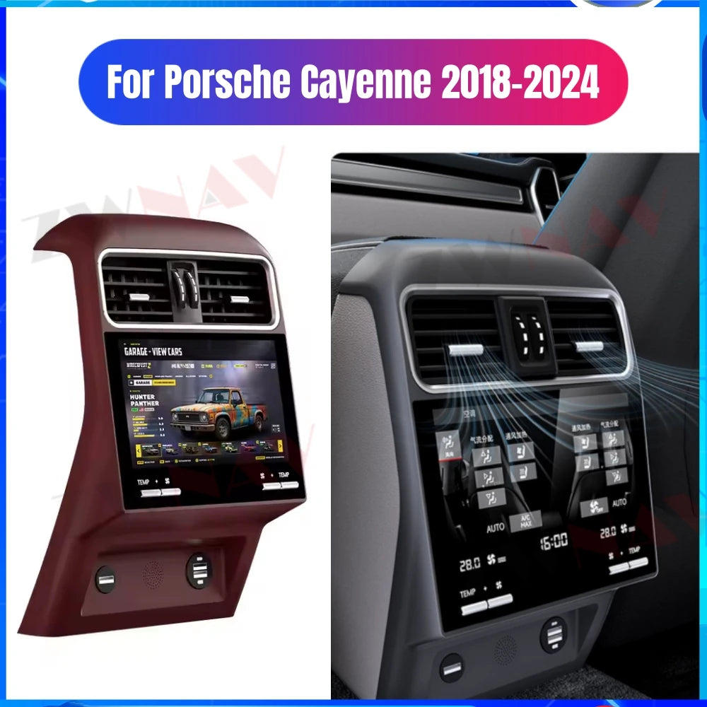 9.5inch Screen Car Rear Seat Screen Air Conditioner Control Panel For Porsche Cayenne 2018 2019 2020 2021-2024 Multimedia Player