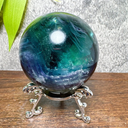 Natural Blue Snowflake Feather Fluorite Spheres Stone Healing Crystal Reiki Energy Home Scene Decorations Gifts+Stand