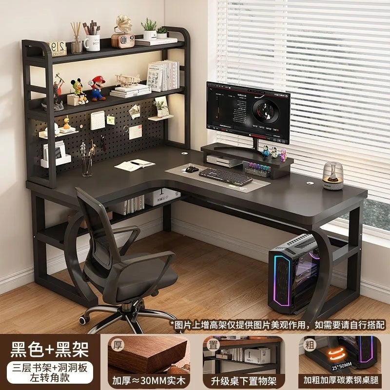 Computer Desk Corner Multi Functional Double Writing Table L Shaped Office Desk with Bookshelf Study Desk for Home Furniture