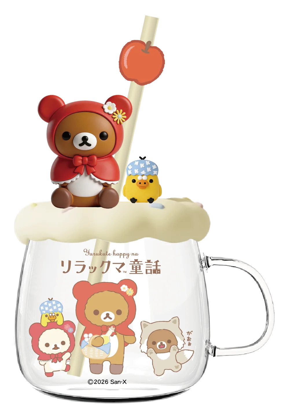 Rilakkuma Glass Water Cup With Lid Straw High Temperature Resistant Cute Cartoon Drinking Mug For Office Home Daily Use