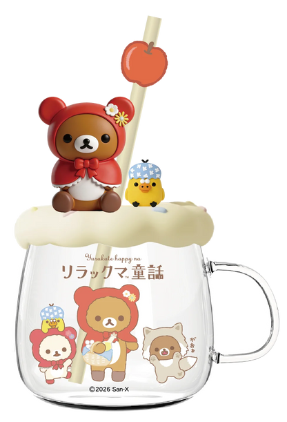 Rilakkuma Glass Water Cup With Lid Straw High Temperature Resistant Cute Cartoon Drinking Mug For Office Home Daily Use