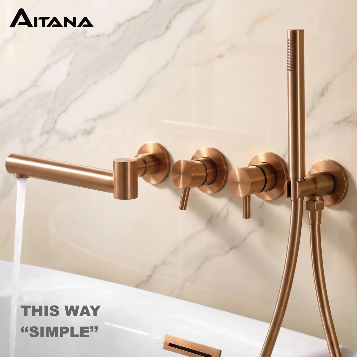 Simple Luxury Gun Gray Brass Bathroom Faucet with Wall Design and a Dual Handle Bathtub Mixer for Both Hot and Cold Water