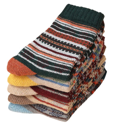 5pairs Unisex Ethnic Style Vintage Thick Wool Warm Crew Men Socks Soft Ultra-Comfortable High Quality Breathable Women's Sock