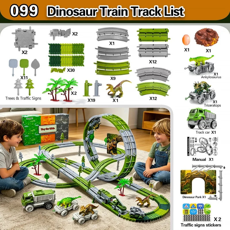 Dinosaur Car Track Set Magic Climbing Flexible Rail Engineering Car Educational Track Car Train Blocks Toys Birthday Gift