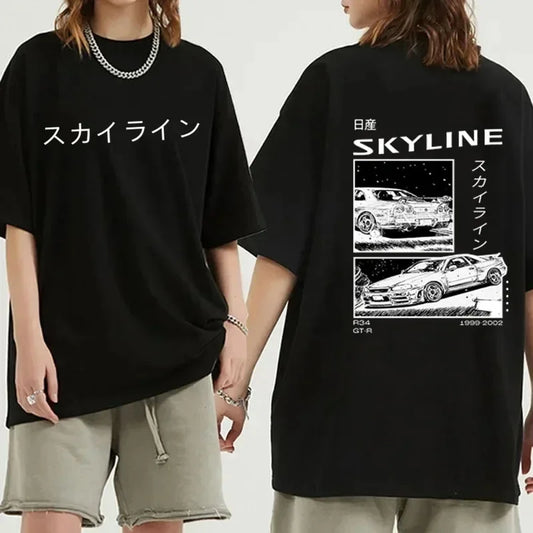 Fashion Cotton T-Shirt Drift Japan Anime AE86 Inifirst D Summer Casual T-Shirt R34 Skyline GTR JDM Oversized Print T Shirts Tees