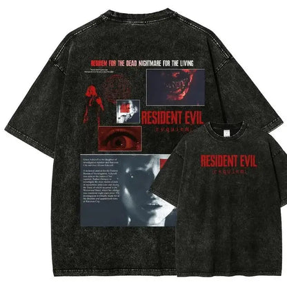 Game Resident Evil Karl Heisenberg Printed Tshirt Men Women Street Cotton T-shirts Oversized Retro T Shirt Harajuku Washed Tees