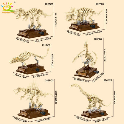 HUIQIBAO Dinosaur Skeleton Fossil Model Building Blocks Triceratops Velociraptor Dino Jurassic Series Bricks for Children Toy