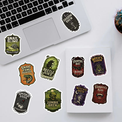 50PCS Cartoon Halloween Label Graffiti Stickers Water Cup Waterproof Decorative Stickers Halloween Bottle Stickers