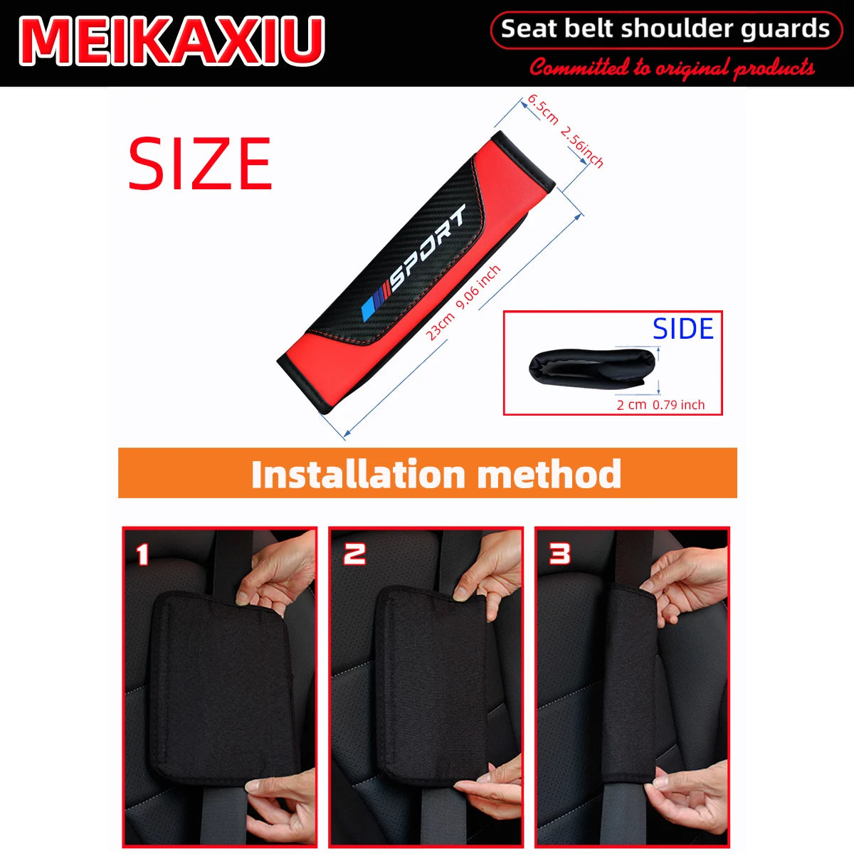 1/2PCS Women's PU Leather Carbon Fiber Sport Car Shoulder Guard Cover Seat Belt Decoration New Car Accessory