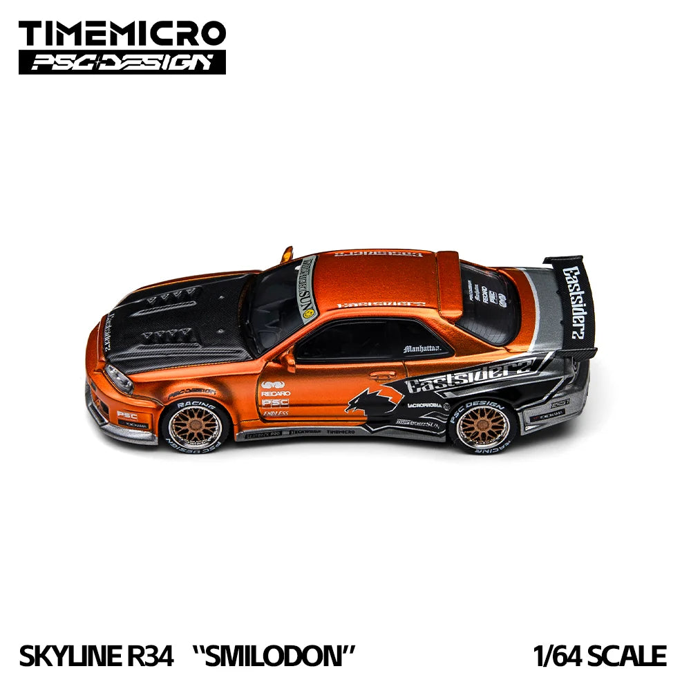 TimeMicro1:64 Realistic R34 Eastsiderz Tribute Diecast Car Model Modified Style Mini Scene Layout Accessory