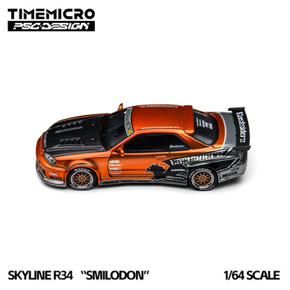 TimeMicro1:64 Realistic R34 Eastsiderz Tribute Diecast Car Model Modified Style Mini Scene Layout Accessory