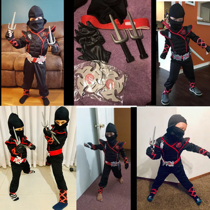 Black Ninja Costume Boy Halloween Japanese Samurai Costume Kid Anime Muscle Costume with Foam Accessories Best Children Gift