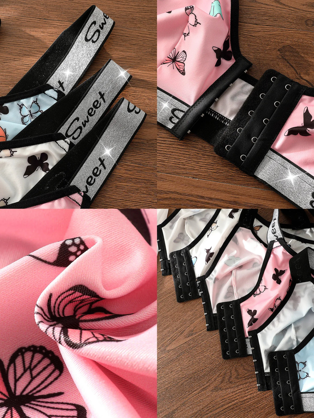 3pcs Women's Underwear Set, Multi-Color Front Closure Bra