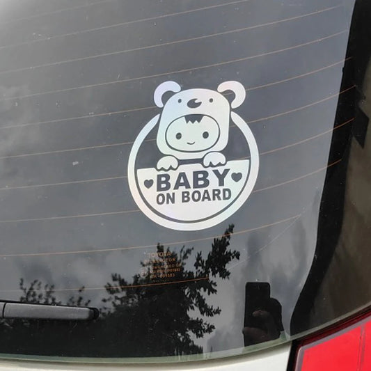 Baby On Board" Reflective Car & Motorcycle Decal - Durable Pvc, Cartoon Safety Warning Sticker For Windows