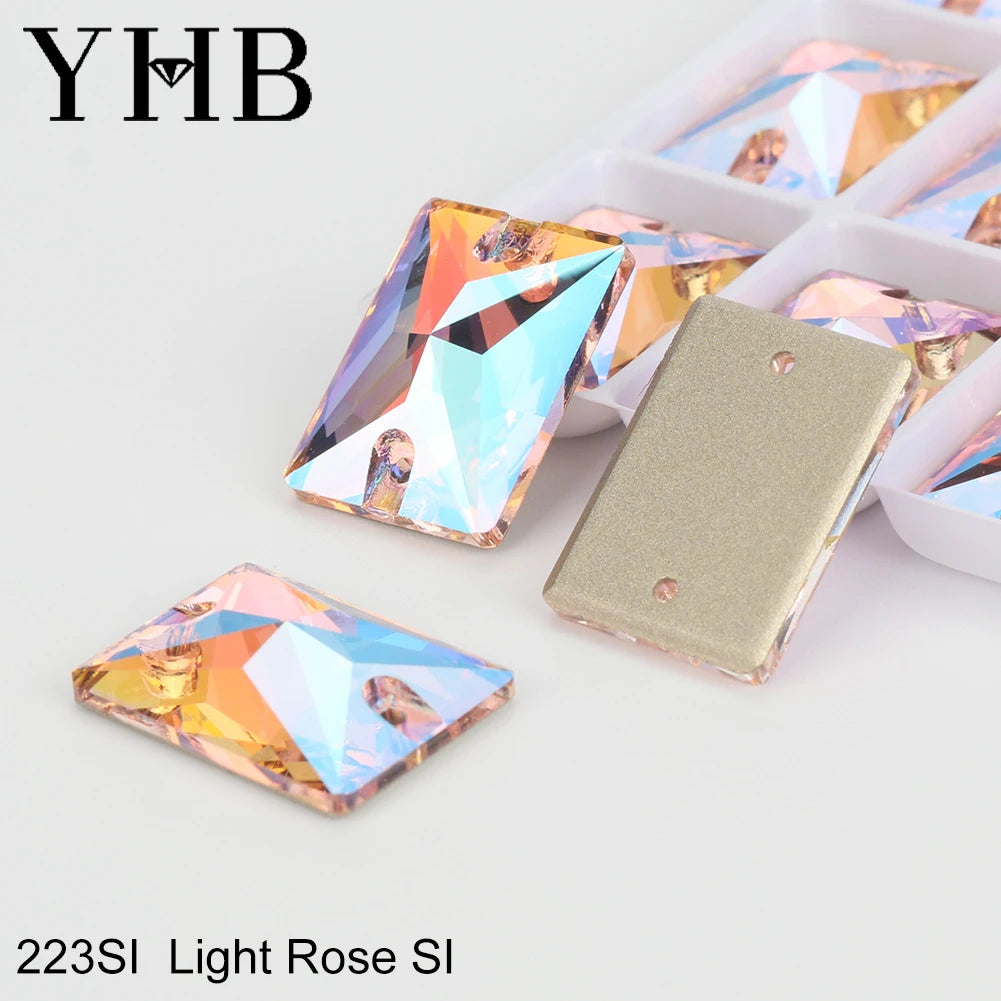 YHB Top Quality Rectangle Glass Crystal AB Moonlight Sewing Stones Flatback Sew on Rhinestones For Garment Clothes Bags
