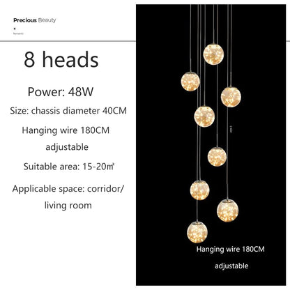 Modern LED Glass Ball Dimmable Chandelier Staircase Lustre Living Room Chandelier Lustre Home Decoration Ceiling Chandelier