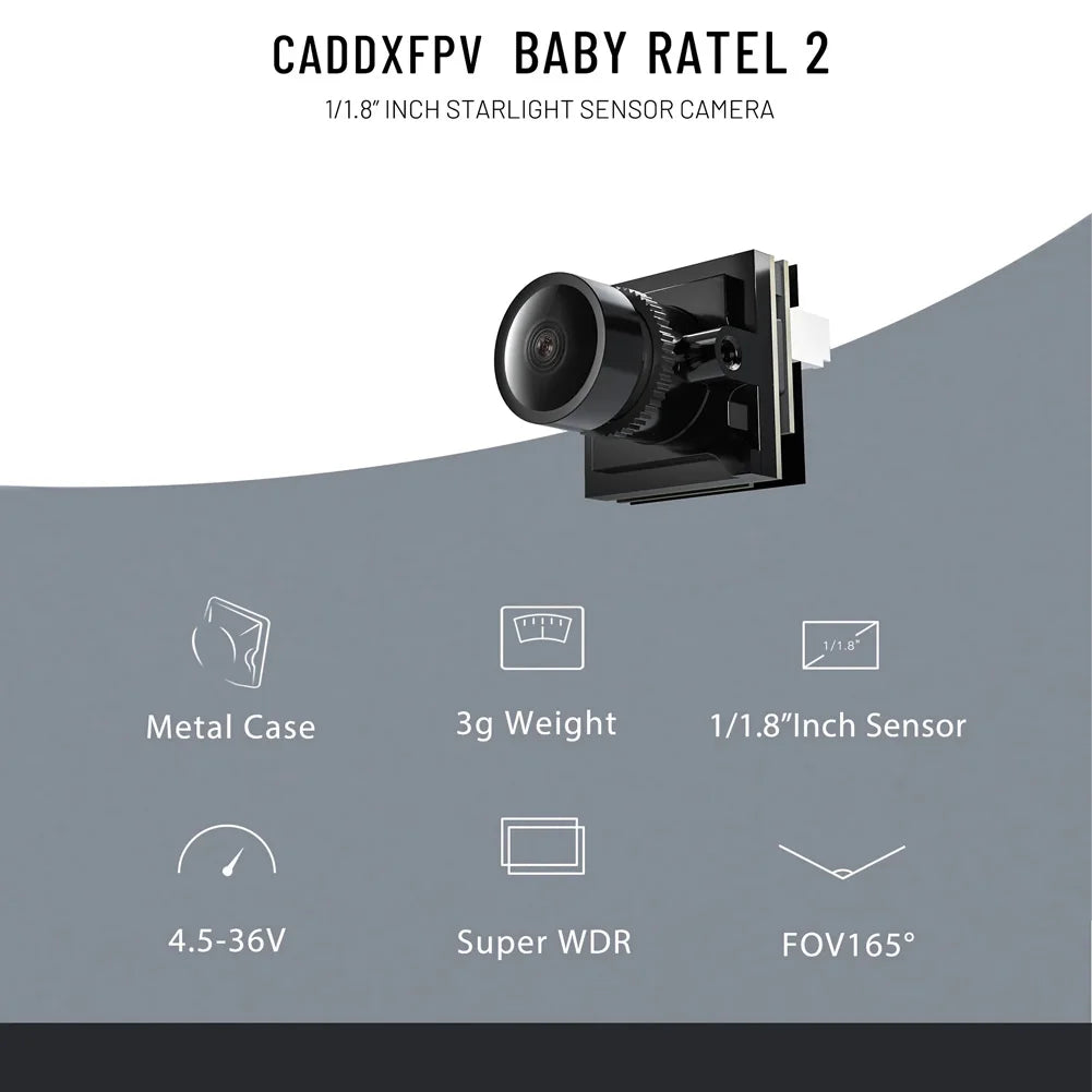 14*14mm Caddx Baby Ratel 2 Nano Size 1200TVL 3g FOV165° Starlight Low Latency Day and Night Freestyle FPV Camera for RC Drone