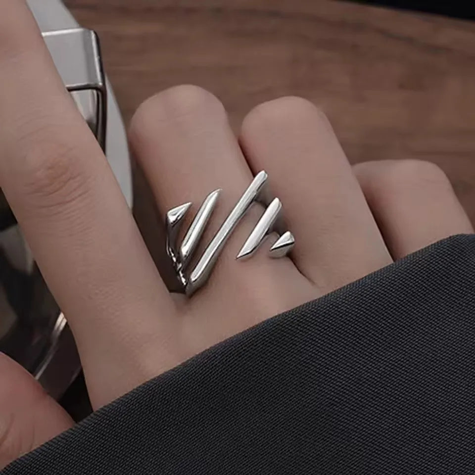 PANJBJ 925 Sterling Silver Geometry Crystal Ring For Women Ellipse Exaggerated Punk Water Drop Open Jewelry Gift Dropshipping