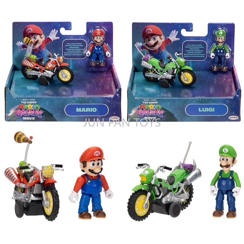 Original Super Mario Galaxy Movie 2.5 Inch Mario Luigi Pull Back Motorcycle Racer Action Figure Set Collectible Toy for Kids Fan