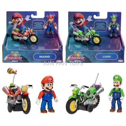 Original Super Mario Galaxy Movie 2.5 Inch Mario Luigi Pull Back Motorcycle Racer Action Figure Set Collectible Toy for Kids Fan