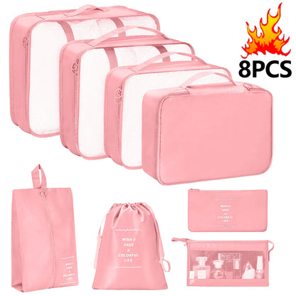 7 Pcs/Set Travel Organizer Storage Bags Suitcase Packing Cubes Set Cases Portable Luggage Clothes Shoe Tidy Pouch Folding.-zmt