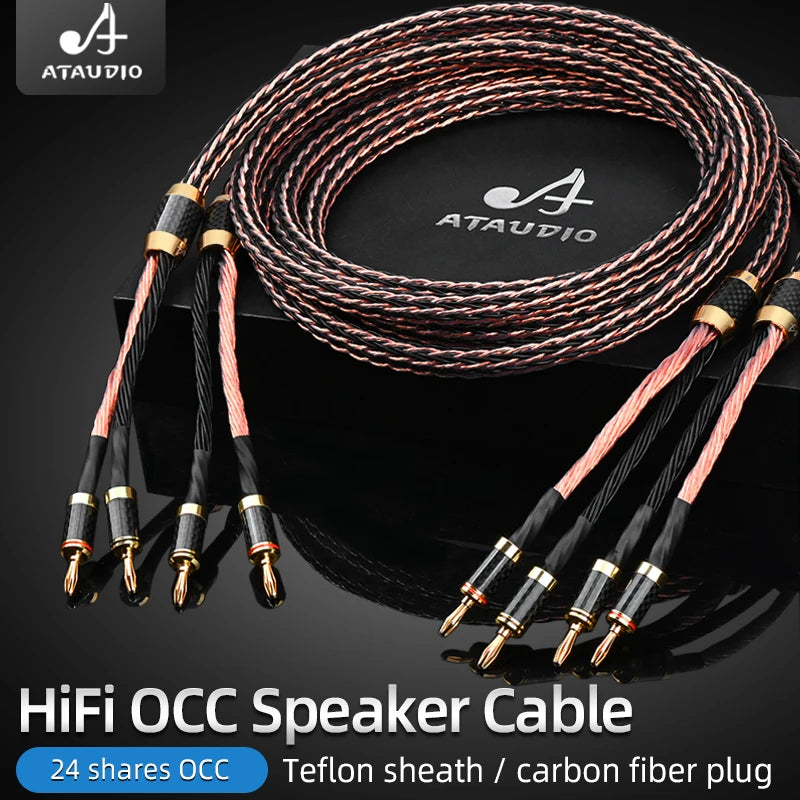 One Pair HiFi OCC Main Speaker Cable High-end Anti-noise Carbon Fiber Banana and Y Plug Speaker Audio Cable