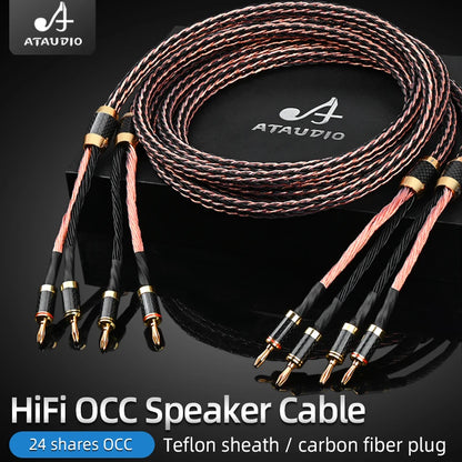 One Pair HiFi OCC Main Speaker Cable High-end Anti-noise Carbon Fiber Banana and Y Plug Speaker Audio Cable