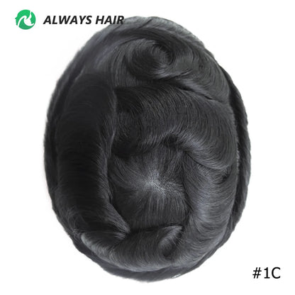 0.12-0.14mm PU Men Toupee Full Thickness Skin Indian Human Hair Men's Capillary Prothesis 130% Density Wig Man