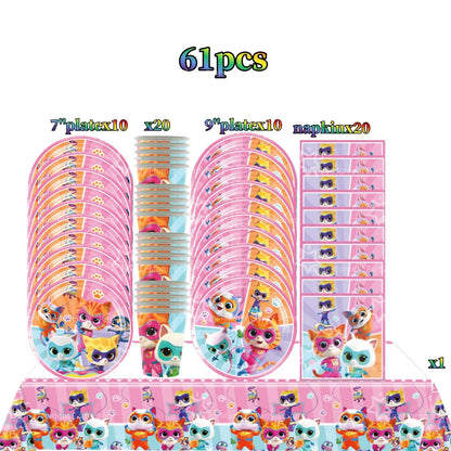 Superkittie Birthday Party Decoration Tableware Tablecloth Plate Cup Napkin Balloon Cake Decor superkitties Party Favors Supply