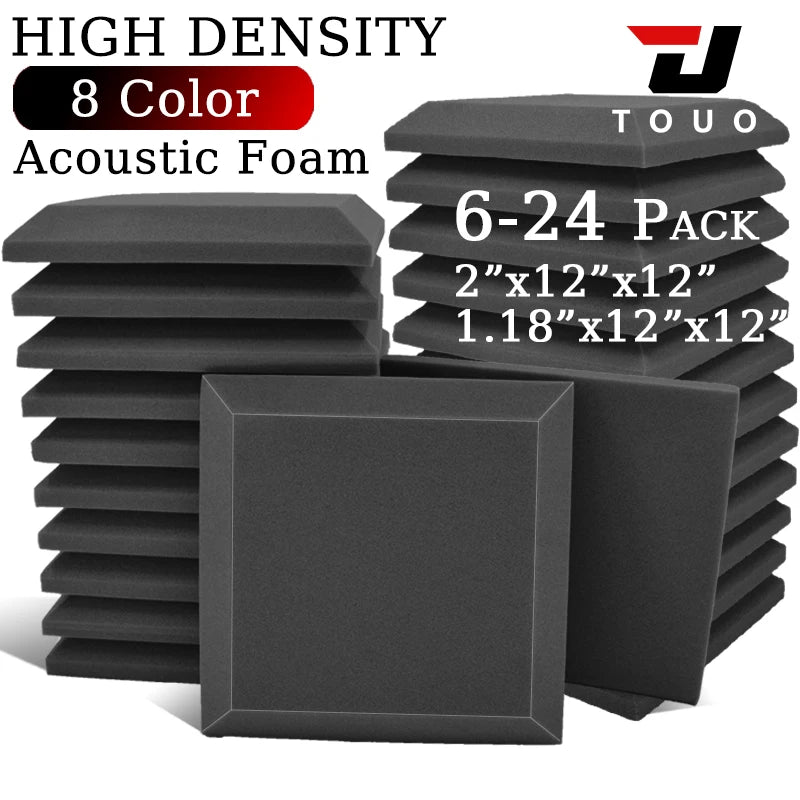 TOUO 6/12/24 Pcs Large Square Hypotenuse Acoustic Foam High Density Ktv Sound Foam Studio Acoustic Treatment Home Decoration