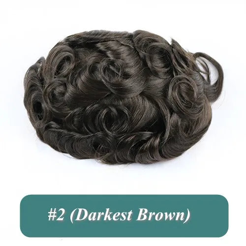 5 Inches Human Hair Brown Gray Blonde Natural Hairline Men's Toupee Long Last 0.1mm Poly Skin Silicon Base #4 1b50 Hair Replace