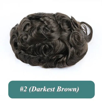 5 Inches Human Hair Brown Gray Blonde Natural Hairline Men's Toupee Long Last 0.1mm Poly Skin Silicon Base #4 1b50 Hair Replace