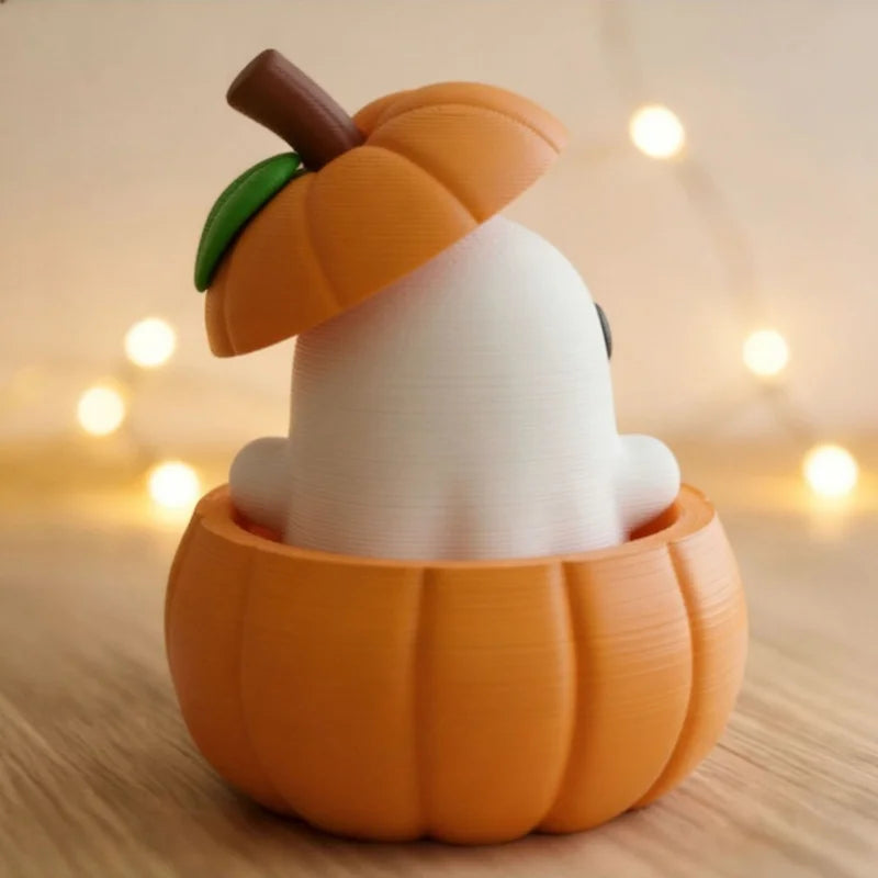 Set Includes Pumpkin Base, Ghost & Hat, Creative 3D Printed Halloween Pumpkin Elf Decor, Desktop Ornament for Holiday Scene, Hom