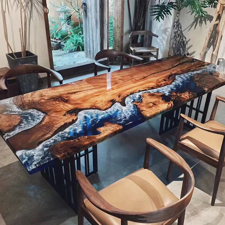 Waterfall epoxy resin wooden coffee table rosewood coffee table live edge epoxy resin coffee table