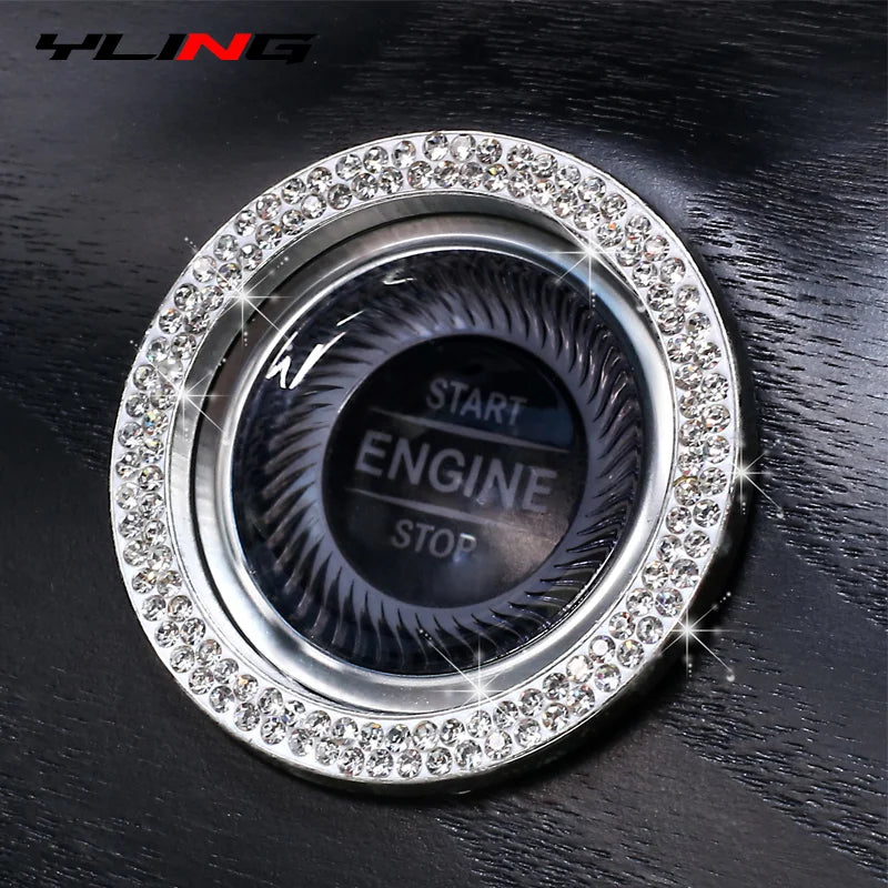 Decoration Ring Diamond Rhinestone Car Decor One Click Start Button Engine Start Stop Switch Button Cover