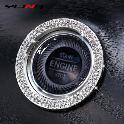 Decoration Ring Diamond Rhinestone Car Decor One Click Start Button Engine Start Stop Switch Button Cover