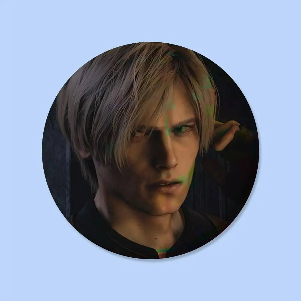 Game Resident Evil Cartoon Leon Kennedy Badges 25 32 44 58 75 Mm Round Cosplay Pin Bag Decor Friends Gifts Brooch Souvenir