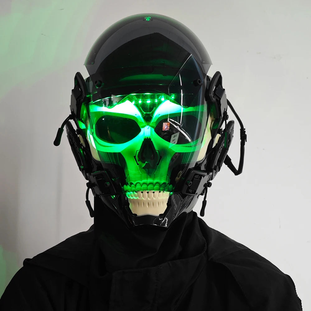 Led Luminous Skeleton Punk Mask Futuristic Techwear Disguise Helmet Gothic Cyber Teenagers Cosplay Masks Accessories