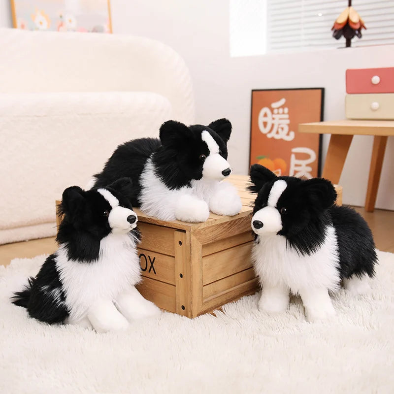 Lifelike Border Collie Plushie Premium Simulation Dog Toy Soft Fluffy Furry Puppy Stuffed Animal Cute Gift for Her