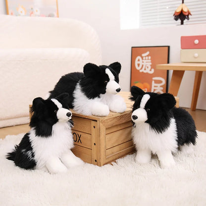 Lifelike Border Collie Plushie Premium Simulation Dog Toy Soft Fluffy Furry Puppy Stuffed Animal Cute Gift for Her
