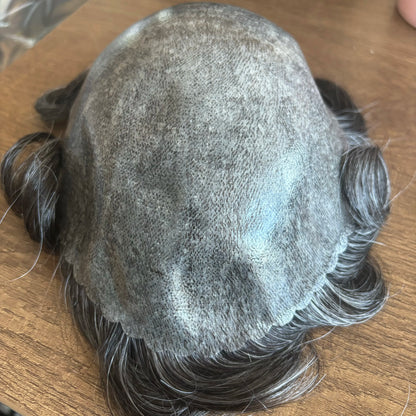 5 Inches Human Hair Brown Gray Blonde Natural Hairline Men's Toupee Long Last 0.1mm Poly Skin Silicon Base #4 1b50 Hair Replace